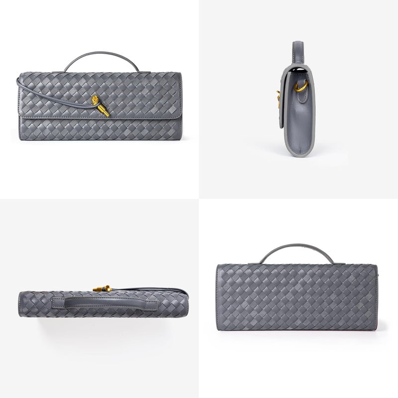 Joryin Woven Purse for Women Evening Clutch Woven Leather & Suede Handbags Crossbody Bag Suede Purse Formal Evening Bag - Image 3